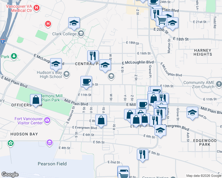 map of restaurants, bars, coffee shops, grocery stores, and more near 1202 W Street in Vancouver