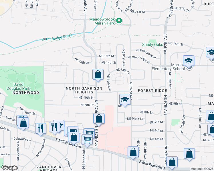 map of restaurants, bars, coffee shops, grocery stores, and more near 1113 Northeast 89th Avenue in Vancouver