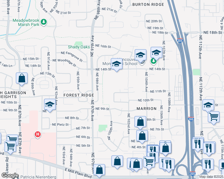 map of restaurants, bars, coffee shops, grocery stores, and more near 1106 Northeast 100th Avenue in Vancouver