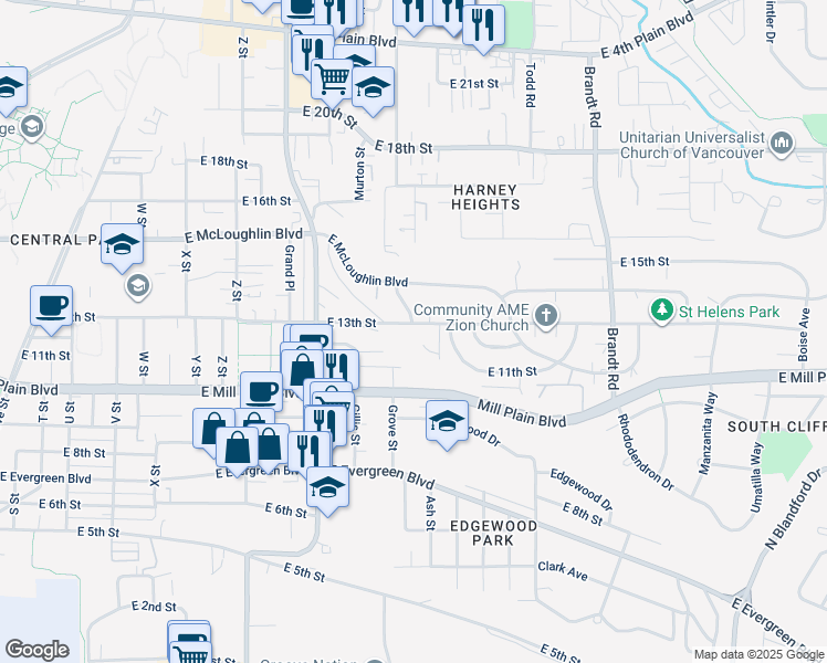 map of restaurants, bars, coffee shops, grocery stores, and more near 3215 East 13th Street in Vancouver
