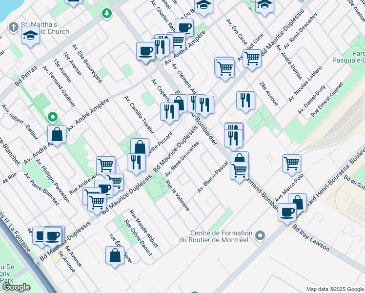 map of restaurants, bars, coffee shops, grocery stores, and more near 7870 Boulevard Maurice-Duplessis in Montréal