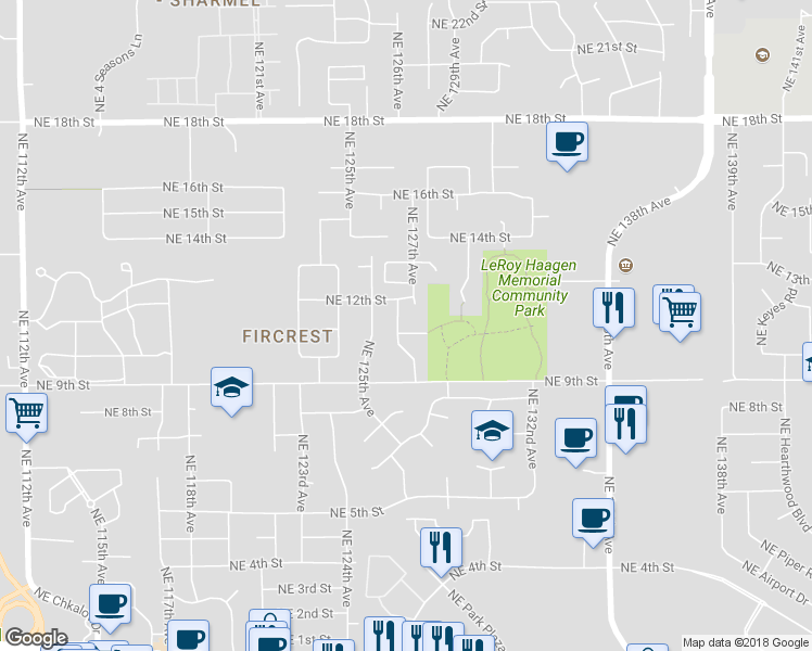 map of restaurants, bars, coffee shops, grocery stores, and more near 12610 Northeast 11th Street in Vancouver