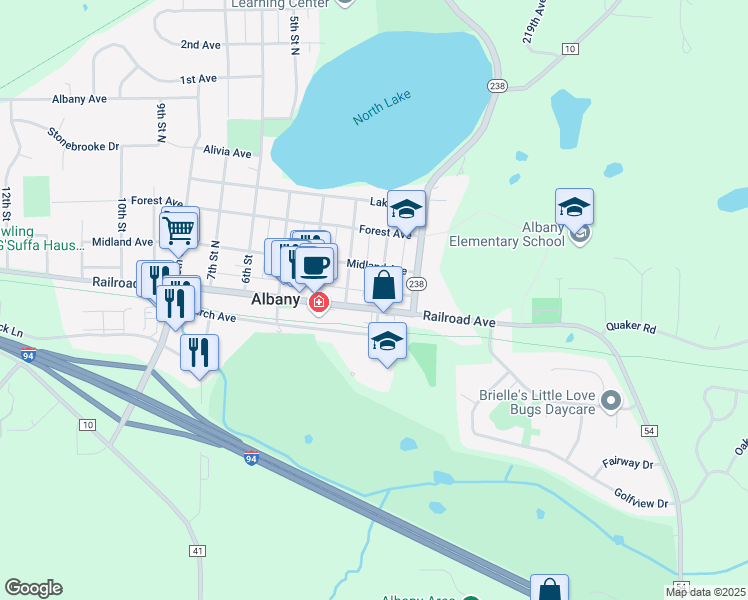 map of restaurants, bars, coffee shops, grocery stores, and more near 201 Railroad Avenue in Albany