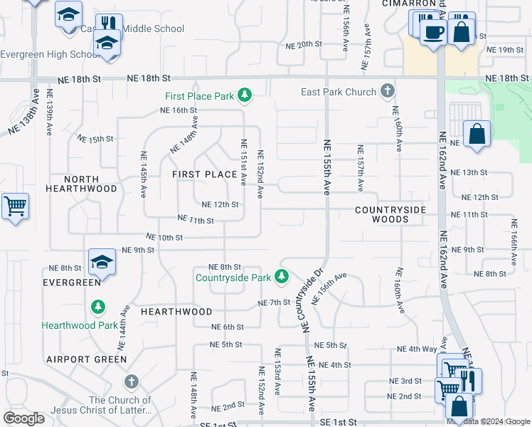 map of restaurants, bars, coffee shops, grocery stores, and more near 1117 Northeast 152nd Avenue in Vancouver