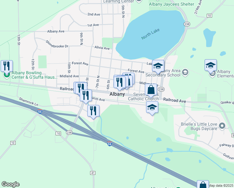 map of restaurants, bars, coffee shops, grocery stores, and more near in Albany