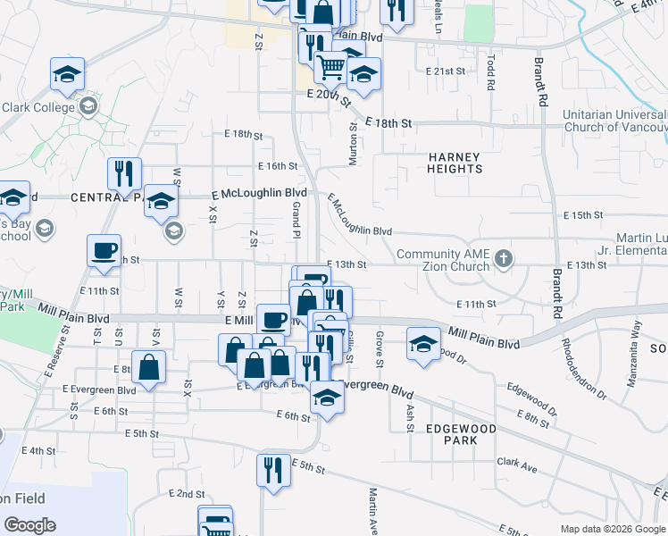 map of restaurants, bars, coffee shops, grocery stores, and more near 2907 East 13th Street in Vancouver