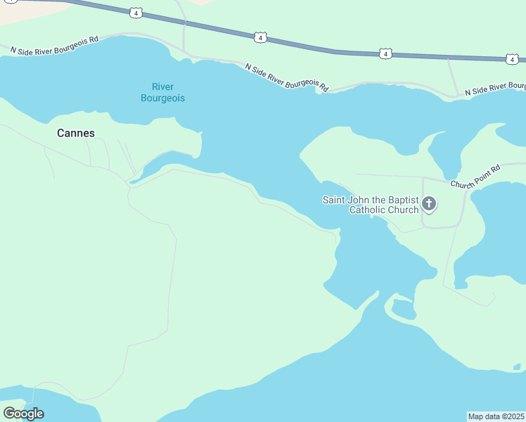 map of restaurants, bars, coffee shops, grocery stores, and more near 1 South Side River Bourgeois Road in Louisdale