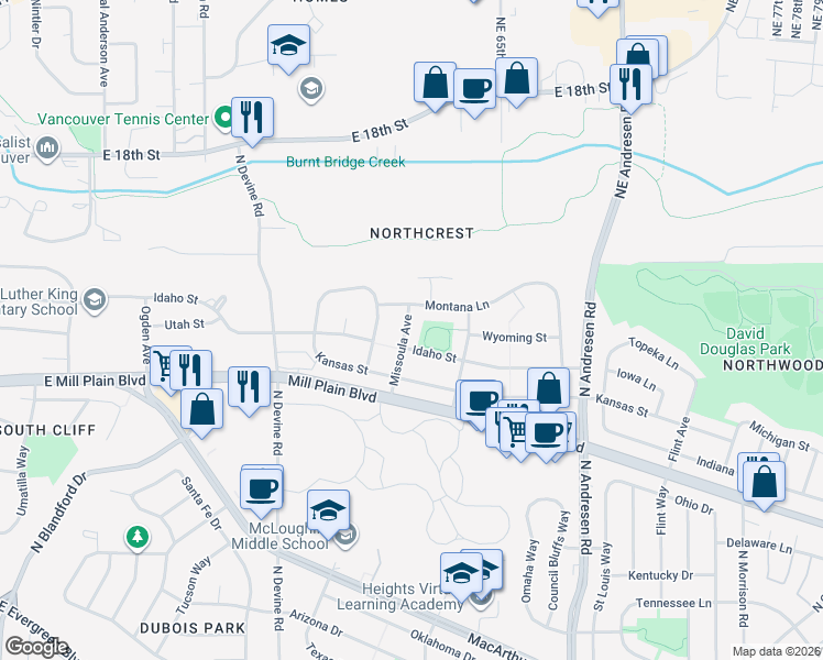 map of restaurants, bars, coffee shops, grocery stores, and more near 1113 Missoula Avenue in Vancouver