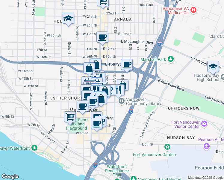 map of restaurants, bars, coffee shops, grocery stores, and more near in Vancouver