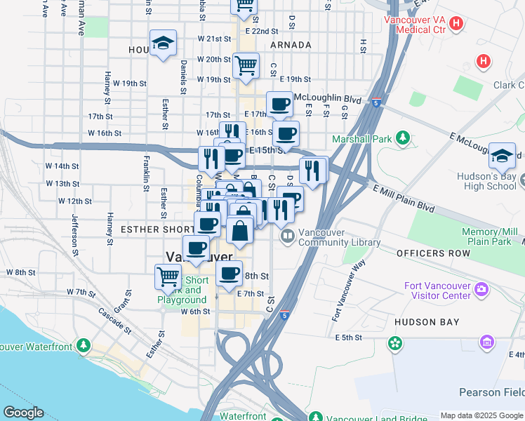 map of restaurants, bars, coffee shops, grocery stores, and more near in Vancouver