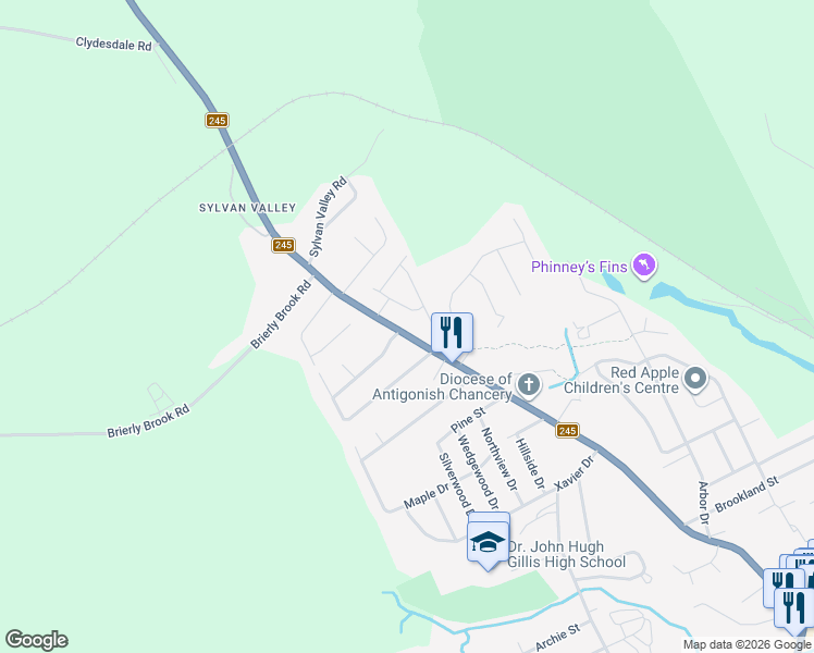 map of restaurants, bars, coffee shops, grocery stores, and more near 226 Hawthorne Street in Antigonish