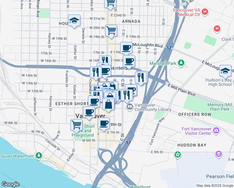 map of restaurants, bars, coffee shops, grocery stores, and more near in Vancouver