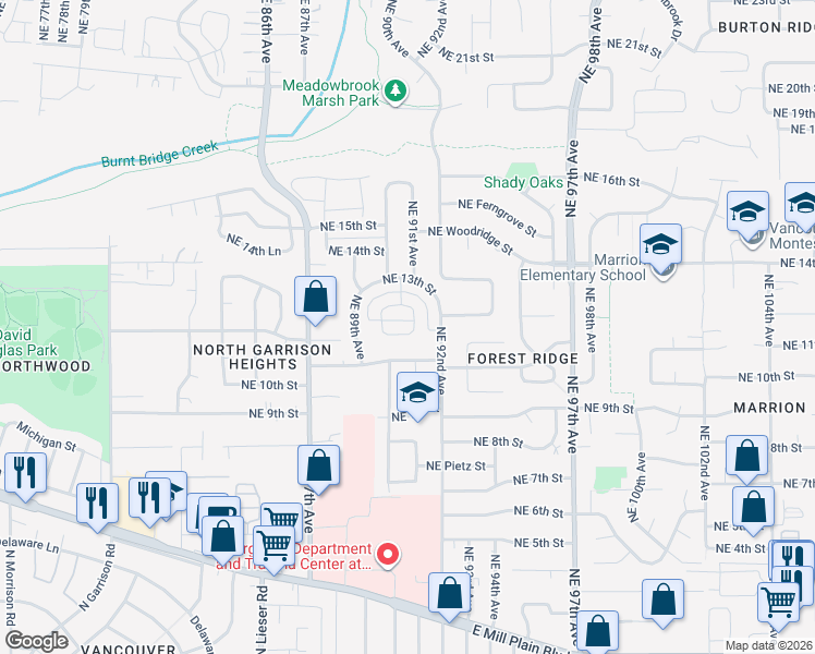 map of restaurants, bars, coffee shops, grocery stores, and more near 1221 Northeast Cedar Ridge Loop in Vancouver