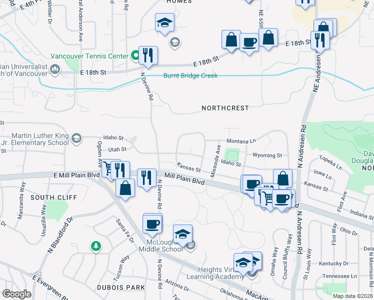 map of restaurants, bars, coffee shops, grocery stores, and more near 1200 Nampa Court in Vancouver