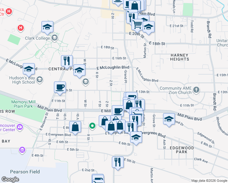 map of restaurants, bars, coffee shops, grocery stores, and more near 2610 East 13th Street in Vancouver