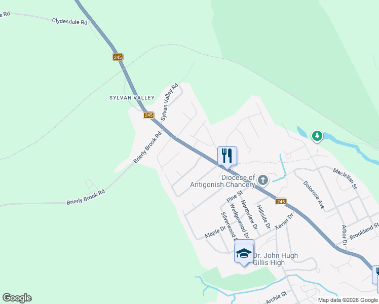 map of restaurants, bars, coffee shops, grocery stores, and more near 239 Hawthorne Street in Antigonish