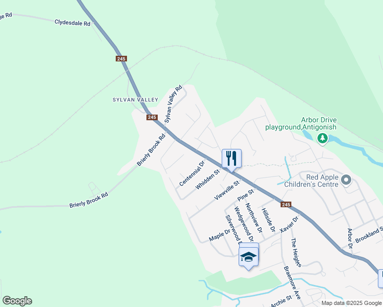 map of restaurants, bars, coffee shops, grocery stores, and more near 239 Hawthorne Street in Antigonish