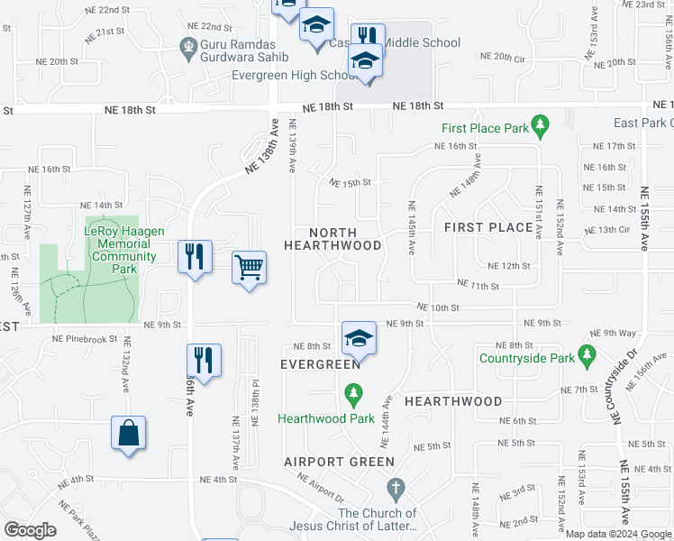 map of restaurants, bars, coffee shops, grocery stores, and more near 1115 Northeast Keyes Road in Vancouver