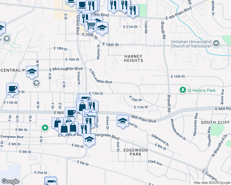 map of restaurants, bars, coffee shops, grocery stores, and more near 3215 East 13th Street in Vancouver