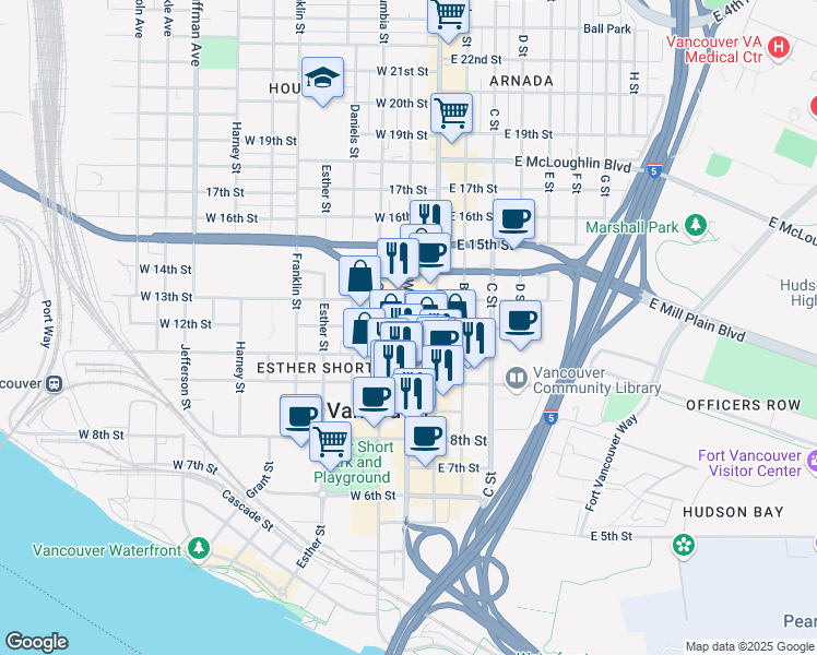 map of restaurants, bars, coffee shops, grocery stores, and more near 201 West 12th Street in Vancouver