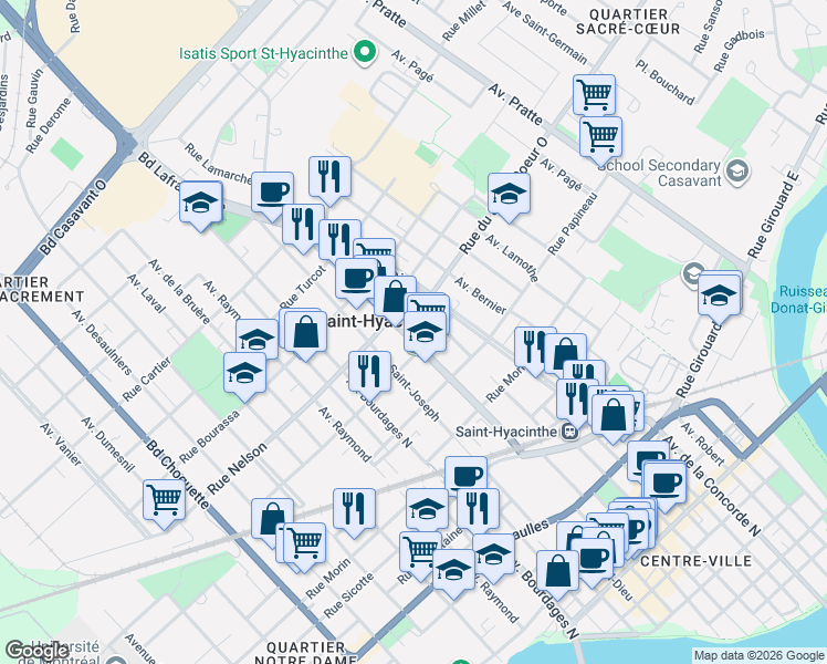 map of restaurants, bars, coffee shops, grocery stores, and more near 2330 Avenue Sainte-Anne in Saint-Hyacinthe