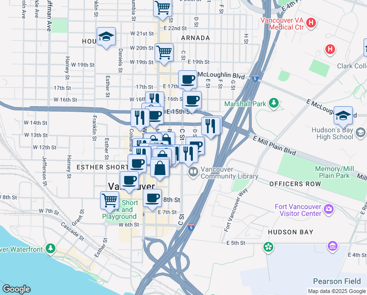 map of restaurants, bars, coffee shops, grocery stores, and more near in Vancouver
