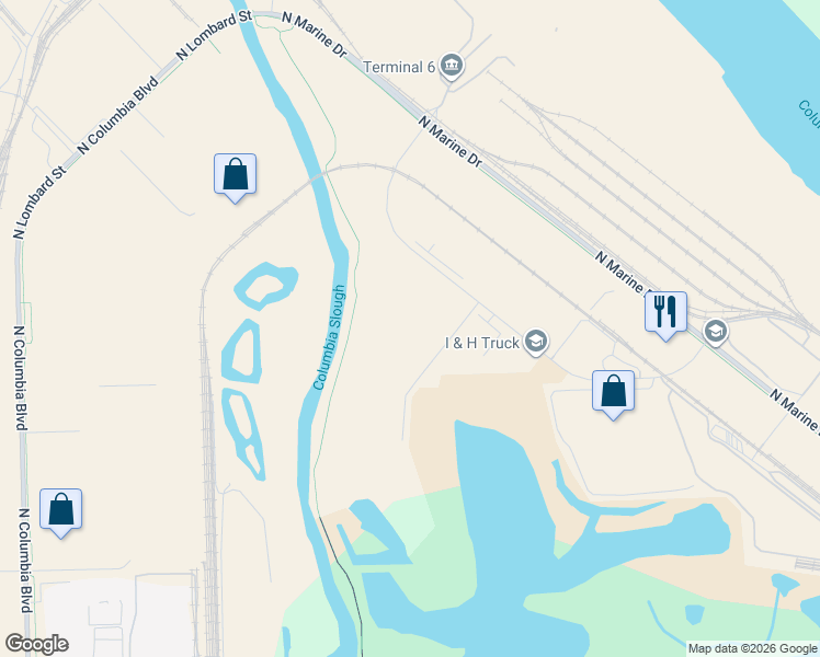 map of restaurants, bars, coffee shops, grocery stores, and more near 7820 North Leadbetter Road in Portland