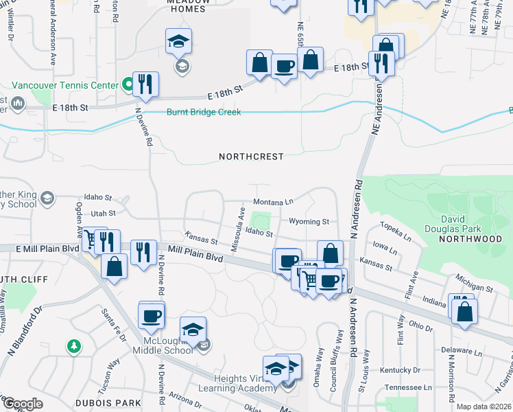 map of restaurants, bars, coffee shops, grocery stores, and more near 6120 Idaho Street in Vancouver