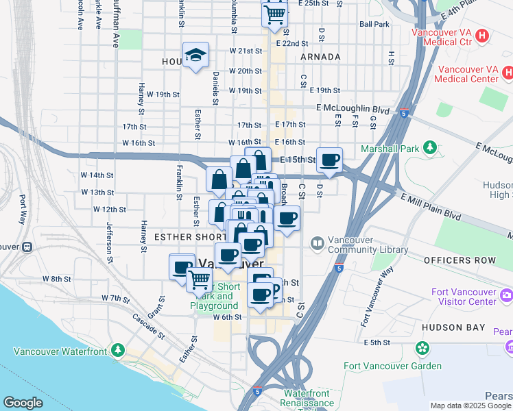 map of restaurants, bars, coffee shops, grocery stores, and more near 215 West 12th Street in Vancouver
