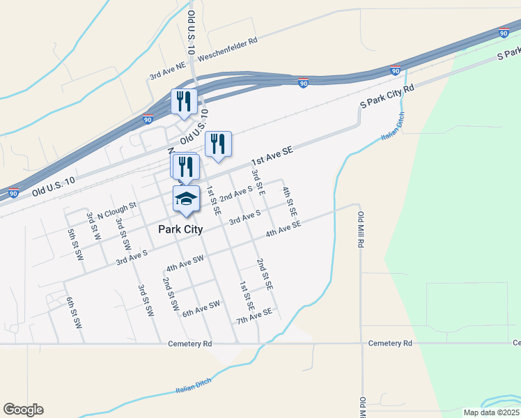 map of restaurants, bars, coffee shops, grocery stores, and more near 300-308 2nd St SE in Park City