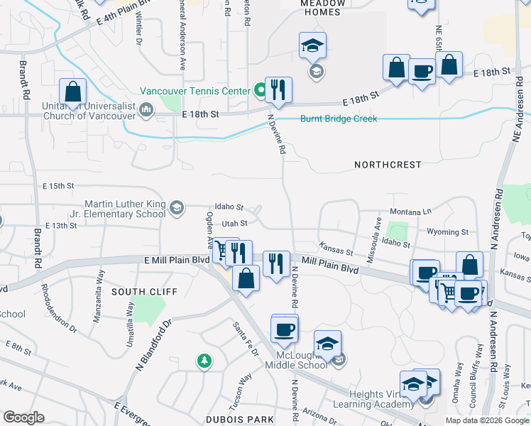 map of restaurants, bars, coffee shops, grocery stores, and more near 5323 Utah Street in Vancouver