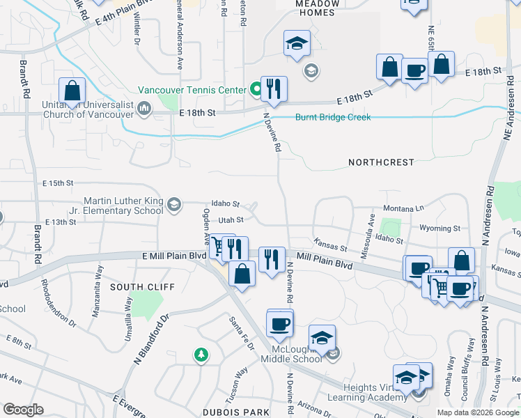 map of restaurants, bars, coffee shops, grocery stores, and more near 5324 Idaho Court in Vancouver