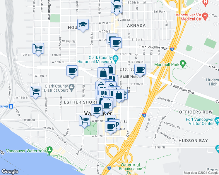 map of restaurants, bars, coffee shops, grocery stores, and more near in Vancouver
