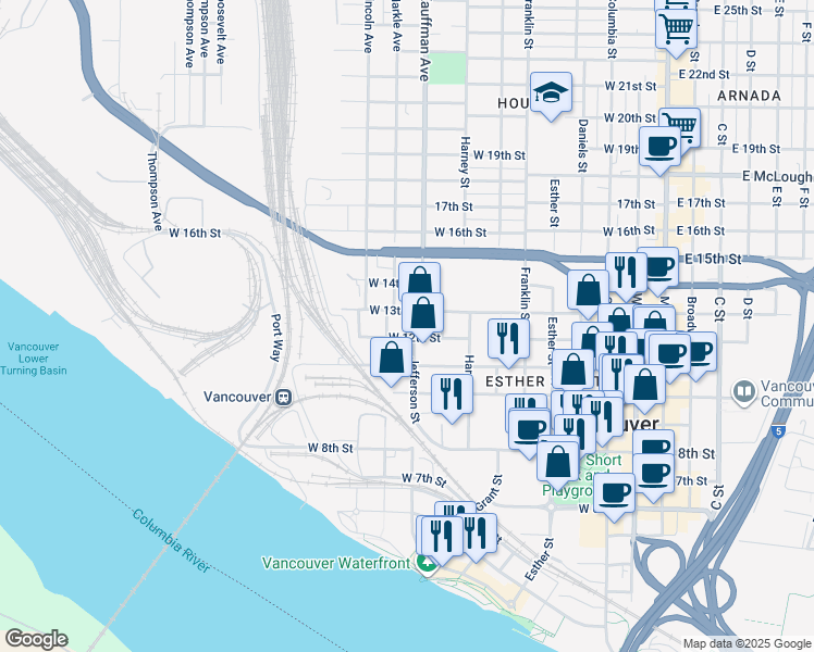 map of restaurants, bars, coffee shops, grocery stores, and more near 1202 Jefferson Street in Vancouver