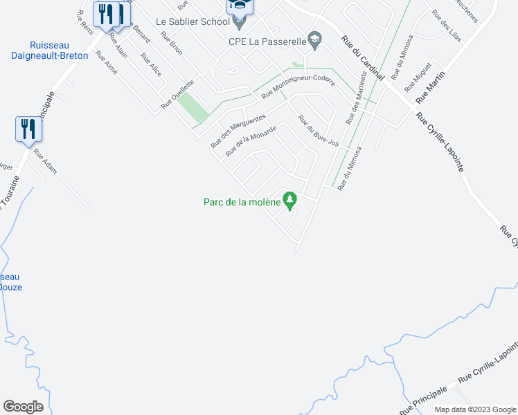 map of restaurants, bars, coffee shops, grocery stores, and more near 221 Rue des Marguerites in Lajemmerais