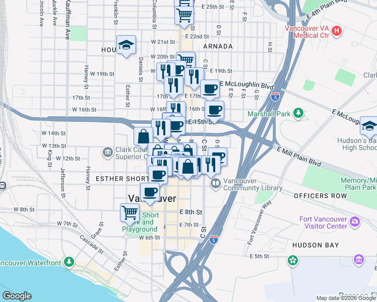 map of restaurants, bars, coffee shops, grocery stores, and more near in Vancouver
