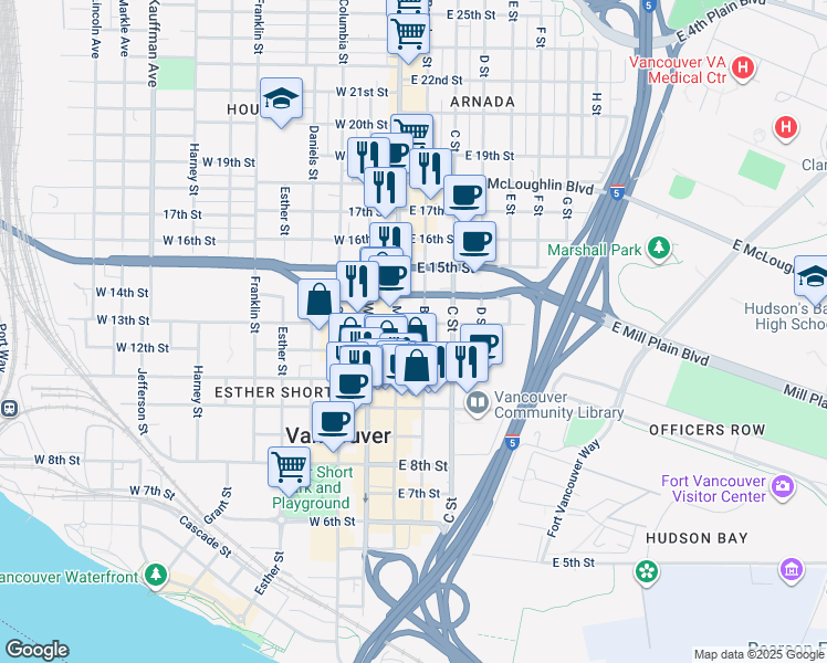 map of restaurants, bars, coffee shops, grocery stores, and more near 135 East 13th Street in Vancouver
