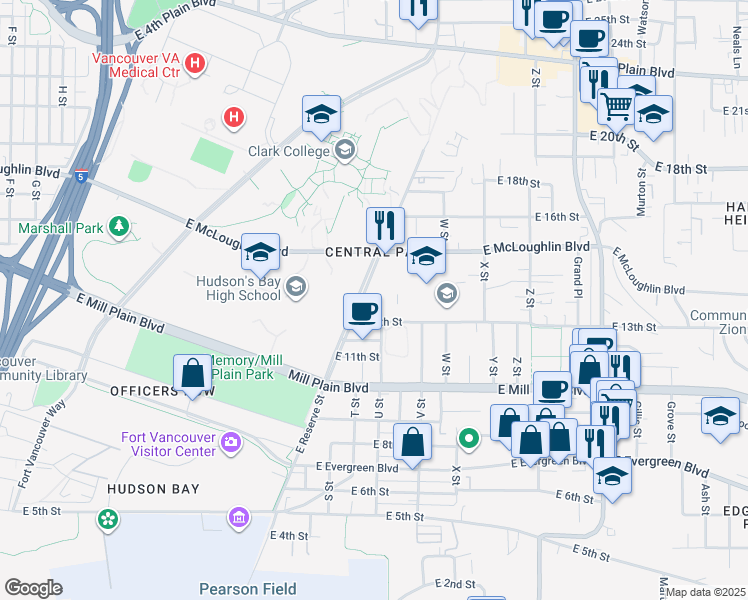map of restaurants, bars, coffee shops, grocery stores, and more near 1337 East Reserve Street in Vancouver