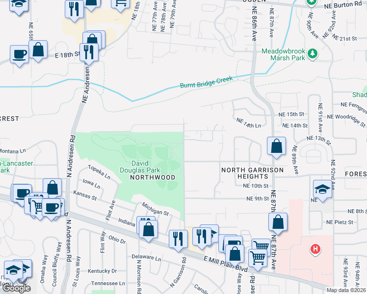 map of restaurants, bars, coffee shops, grocery stores, and more near 1315 North Garrison Road in Vancouver