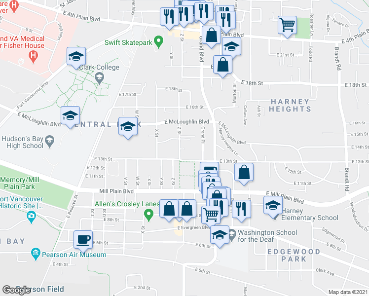 map of restaurants, bars, coffee shops, grocery stores, and more near 1337 Z Street in Vancouver