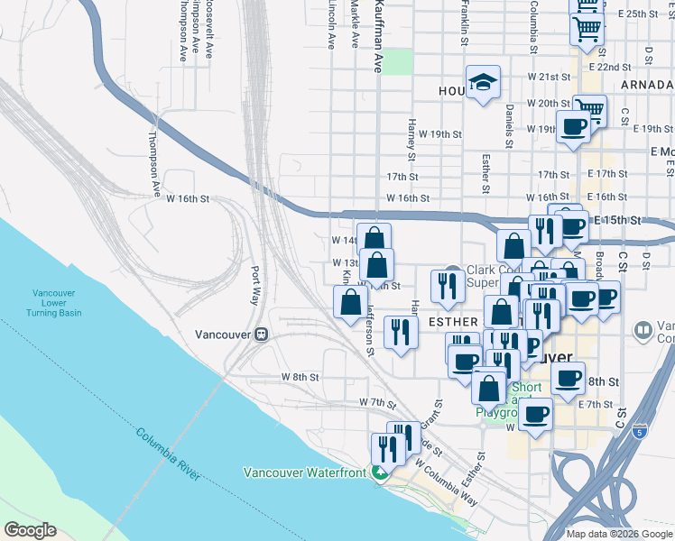 map of restaurants, bars, coffee shops, grocery stores, and more near 1200 West 13th Street in Vancouver