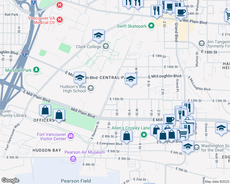 map of restaurants, bars, coffee shops, grocery stores, and more near 1319 East Reserve Street in Vancouver