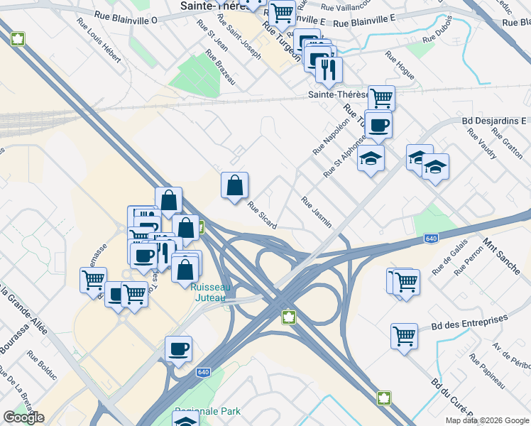 map of restaurants, bars, coffee shops, grocery stores, and more near 41 Rue Sicard in Sainte-Thã©Rã¨Se