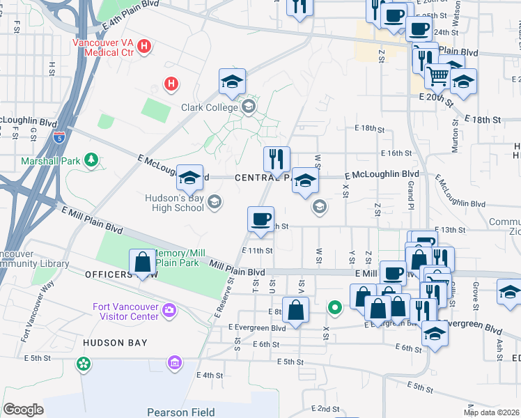map of restaurants, bars, coffee shops, grocery stores, and more near 1337 East Reserve Street in Vancouver