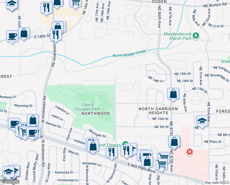 map of restaurants, bars, coffee shops, grocery stores, and more near 1315 North Garrison Road in Vancouver