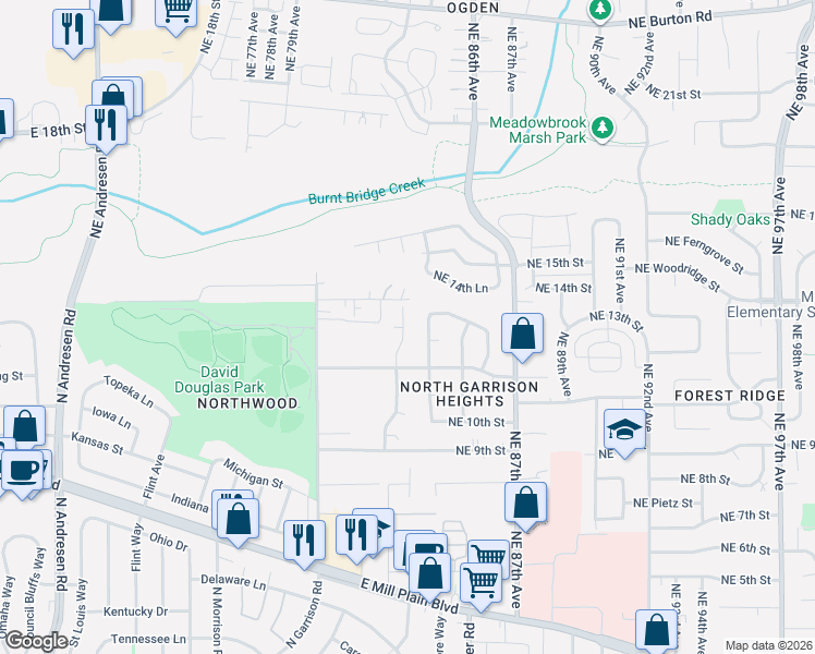 map of restaurants, bars, coffee shops, grocery stores, and more near 1305 Northeast 82nd Drive in Vancouver
