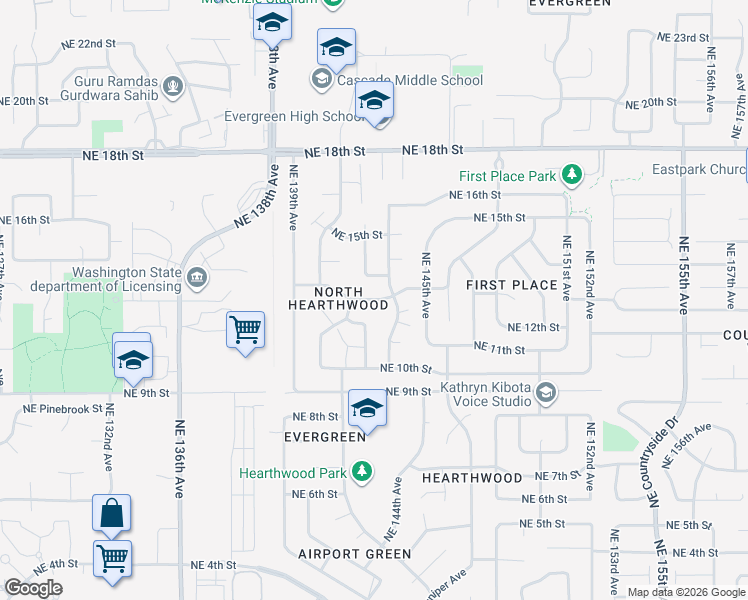 map of restaurants, bars, coffee shops, grocery stores, and more near 14119 Northeast 13th Street in Vancouver