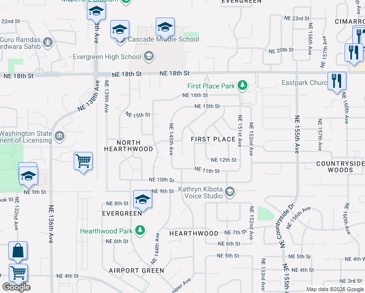 map of restaurants, bars, coffee shops, grocery stores, and more near 1301 Northeast 146th Avenue in Vancouver
