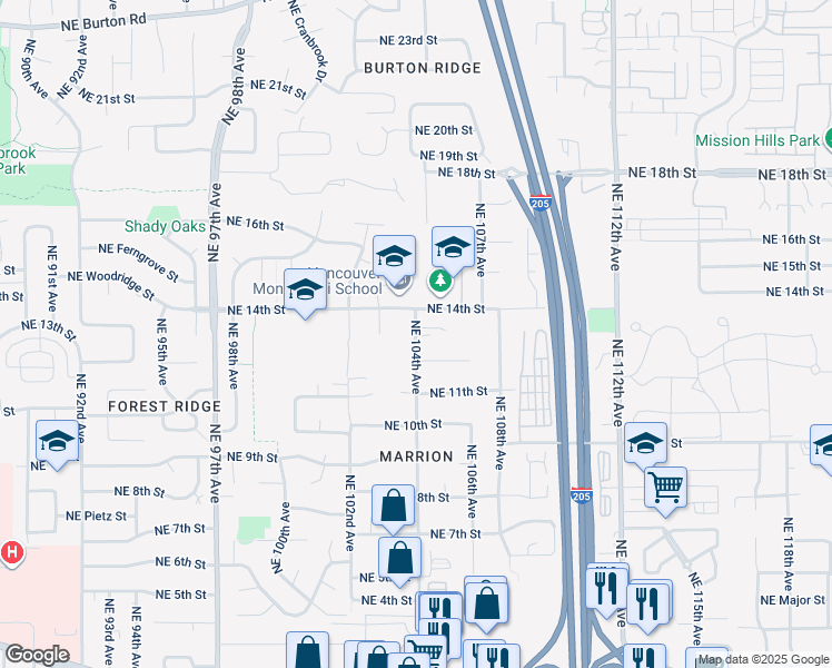 map of restaurants, bars, coffee shops, grocery stores, and more near 1313 Northeast 104th Avenue in Vancouver
