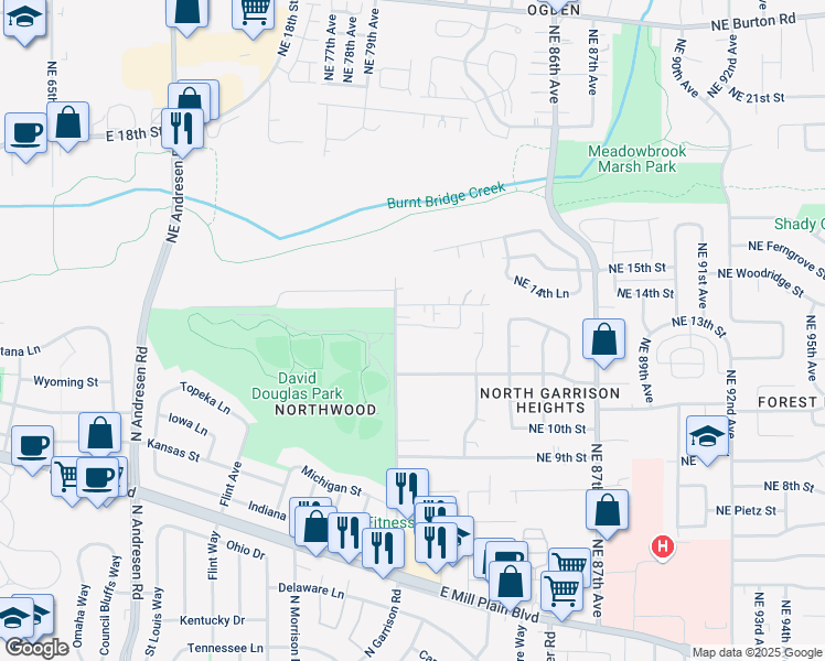 map of restaurants, bars, coffee shops, grocery stores, and more near 7821 Northeast 14th Street in Vancouver